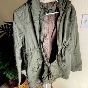 Olive Anorak Jacket With Faux Fur hood Lining And Front Tie!!!!